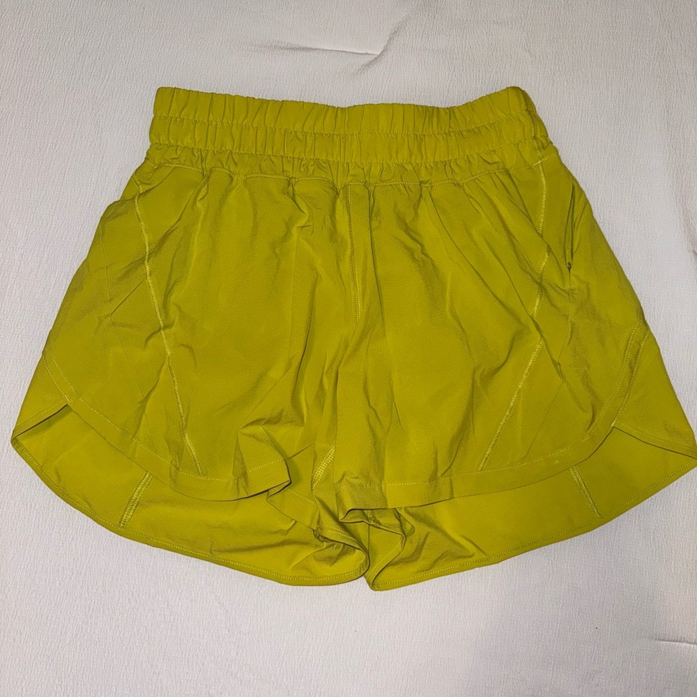 Yellow/green Lululemon Track That High Rise Lined Shorts 5"